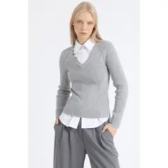 LIOLA - Sweater Punto Con Detalles Con Hilo Metalizado Gris