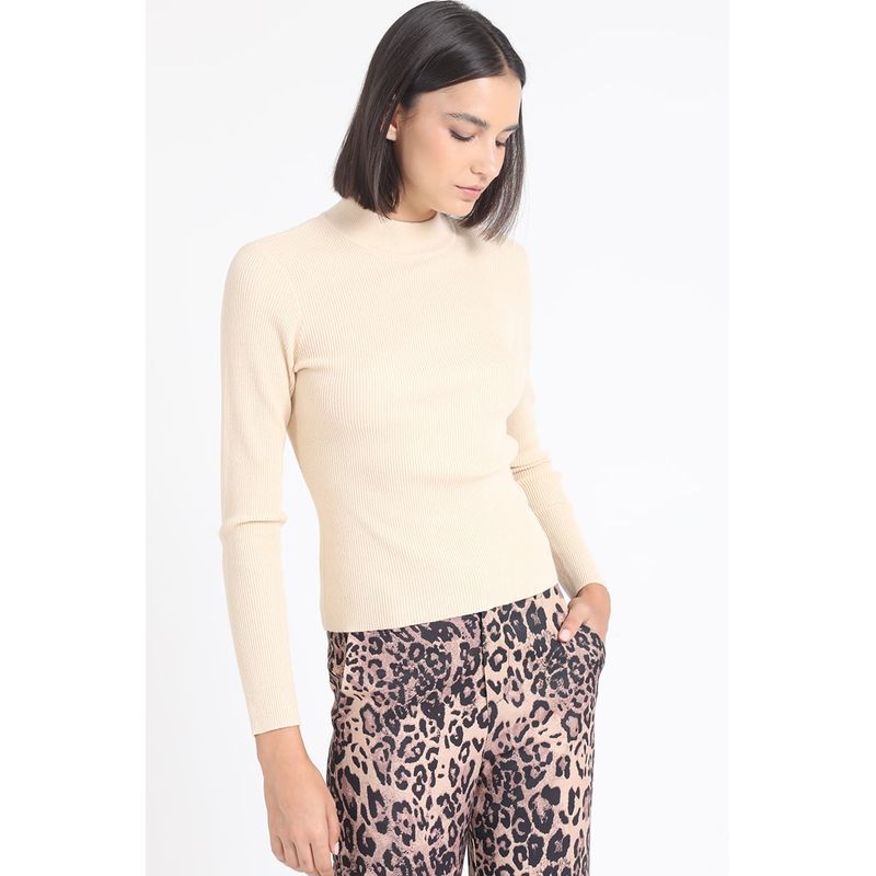 LIOLA - Sweater Tejido Punto Aplicacion Lentejuelas Beige Liola