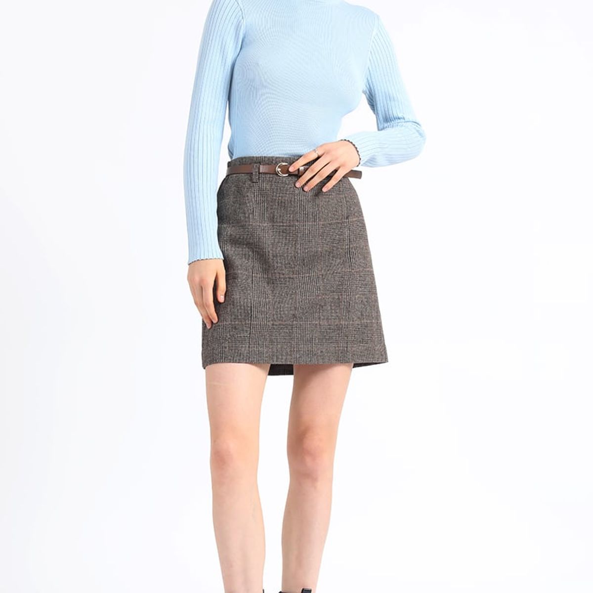 LIOLA - Falda Mini Principe De Gales, Café Liola