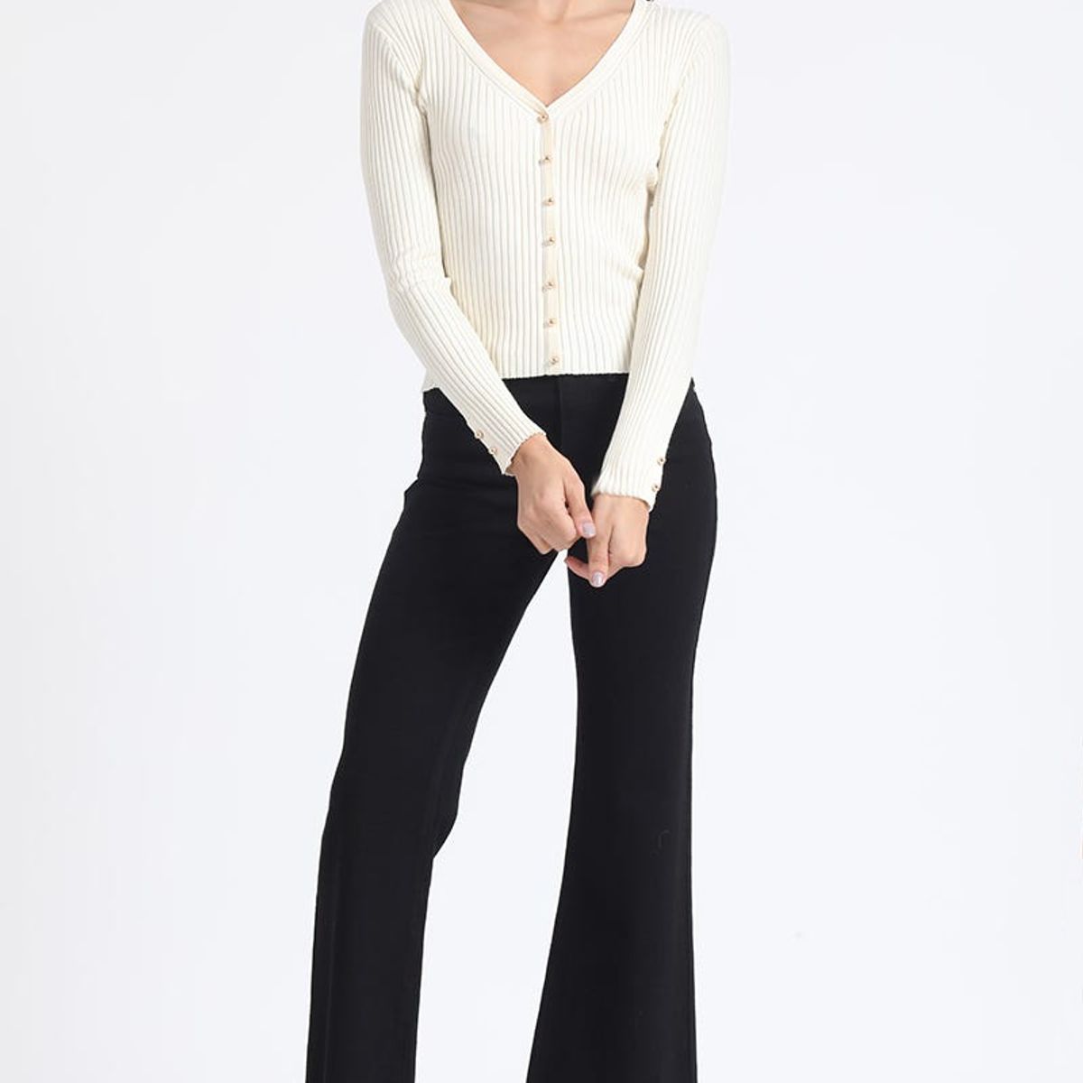 LIOLA - Cardigan Tejido Punto Boton Fantasia, Crudo Liola