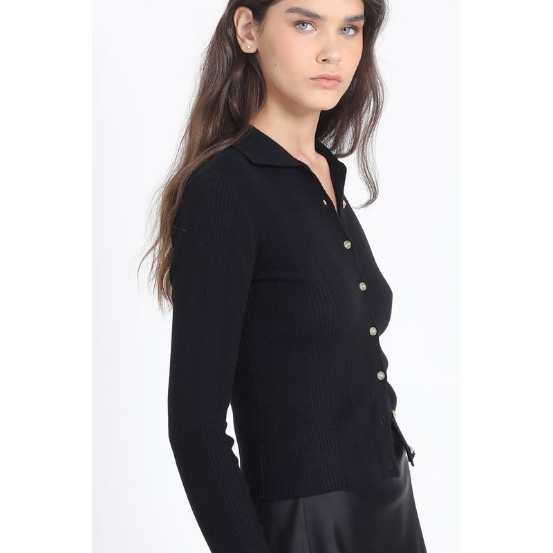 LIOLA - Cardigan Cuello Tejido Punto Negro Liola