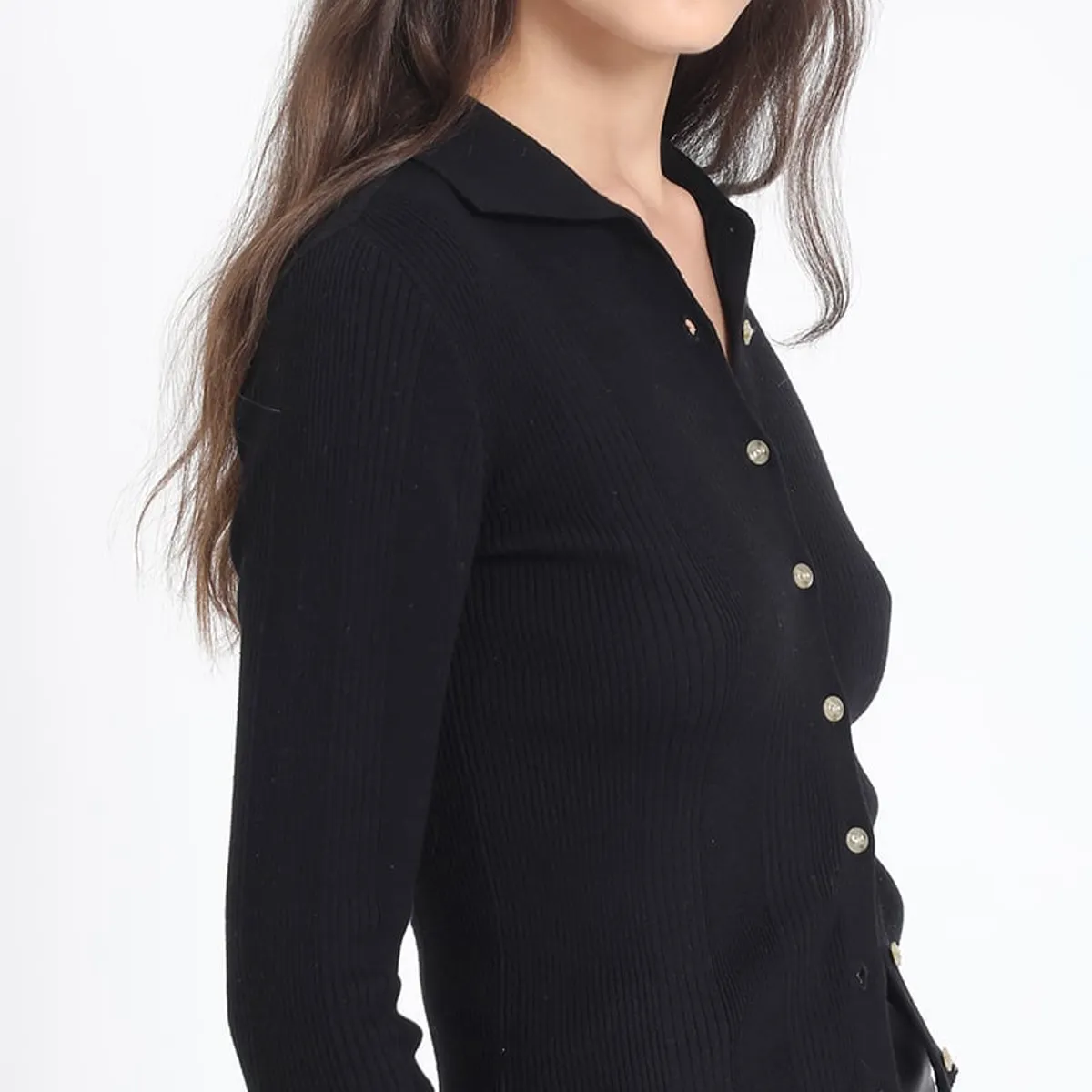 LIOLA - Cardigan Cuello Tejido Punto, Negro Liola