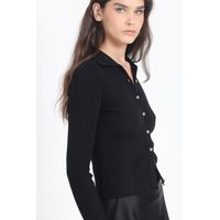 Cardigan Cuello Tejido Punto, Negro