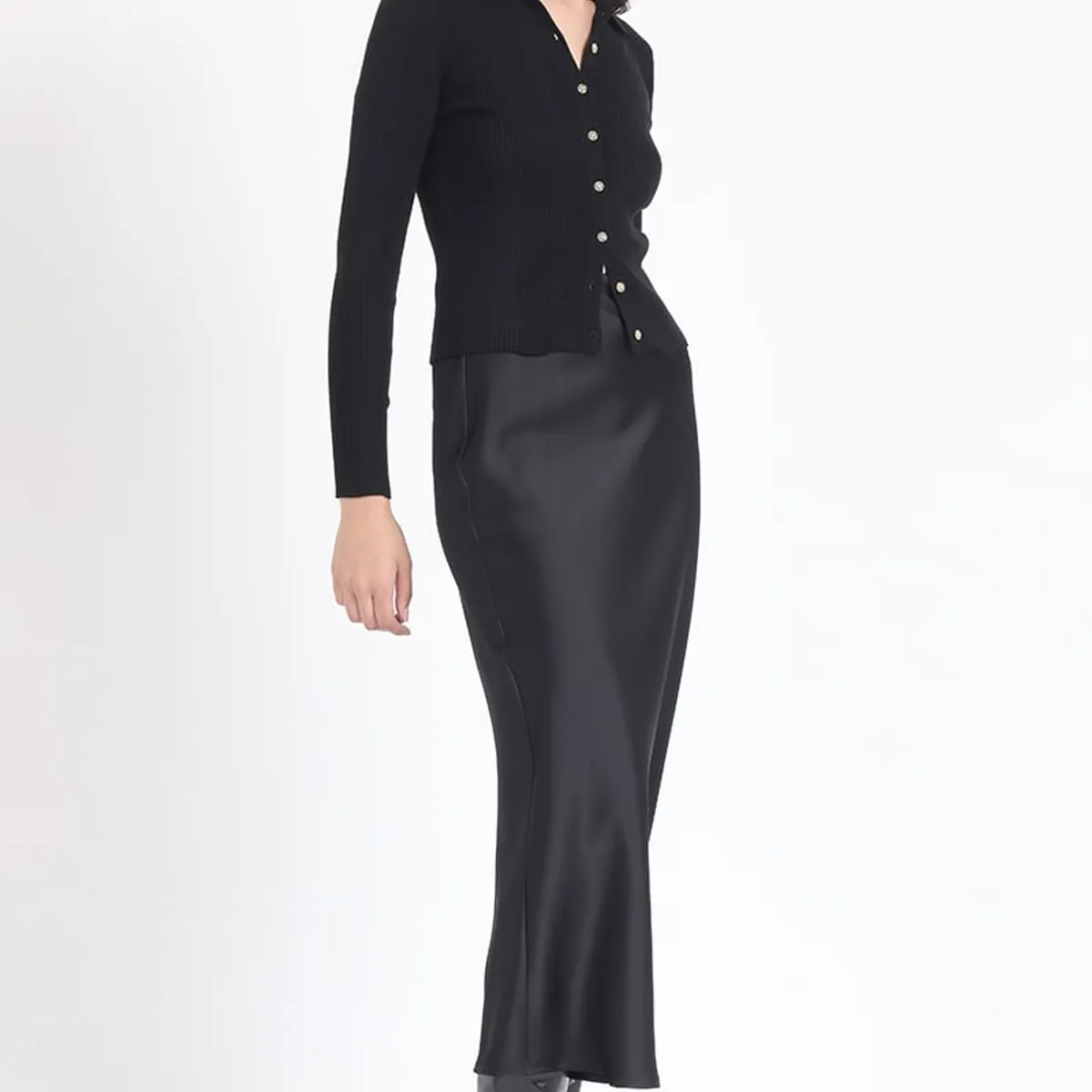 LIOLA - Cardigan Cuello Tejido Punto, Negro Liola