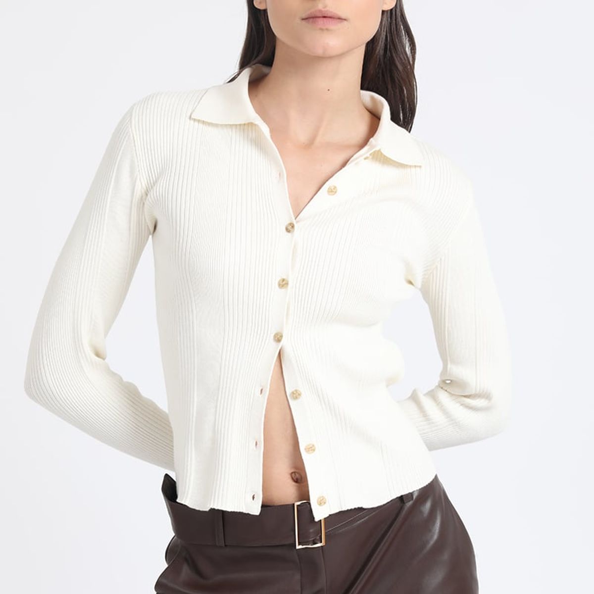 LIOLA - Cardigan Cuello Tejido Punto, Crudo Liola