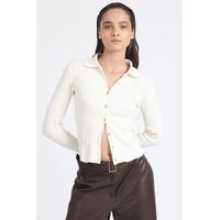 Cardigan Cuello Tejido Punto, Crudo