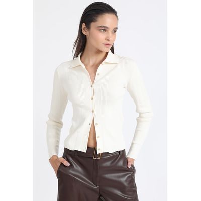 Imagen 2 del producto Cardigan Cuello Tejido Punto, Crudo