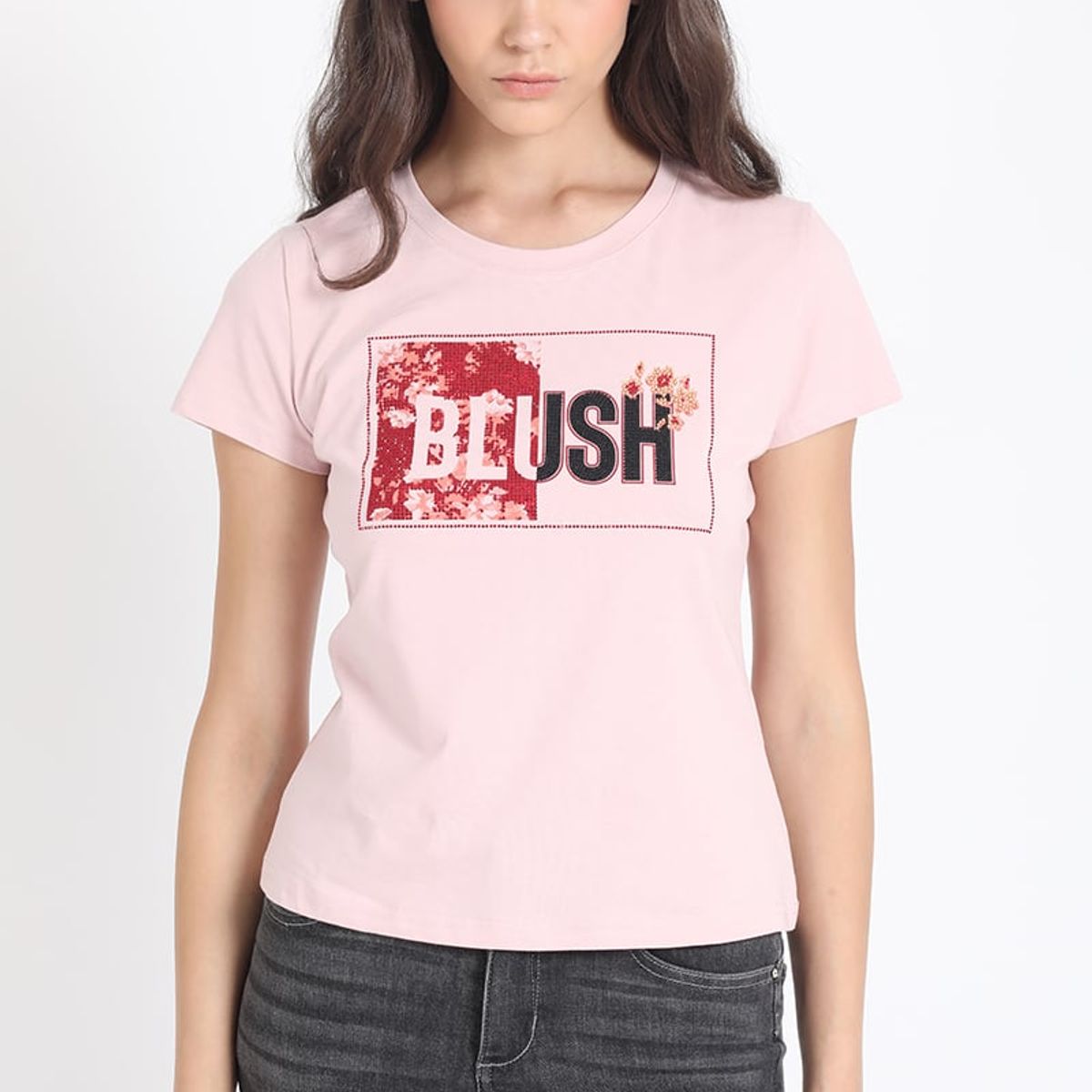 LIOLA - Polera Algodón Spandex, Estampado Blush, Rosa Liola