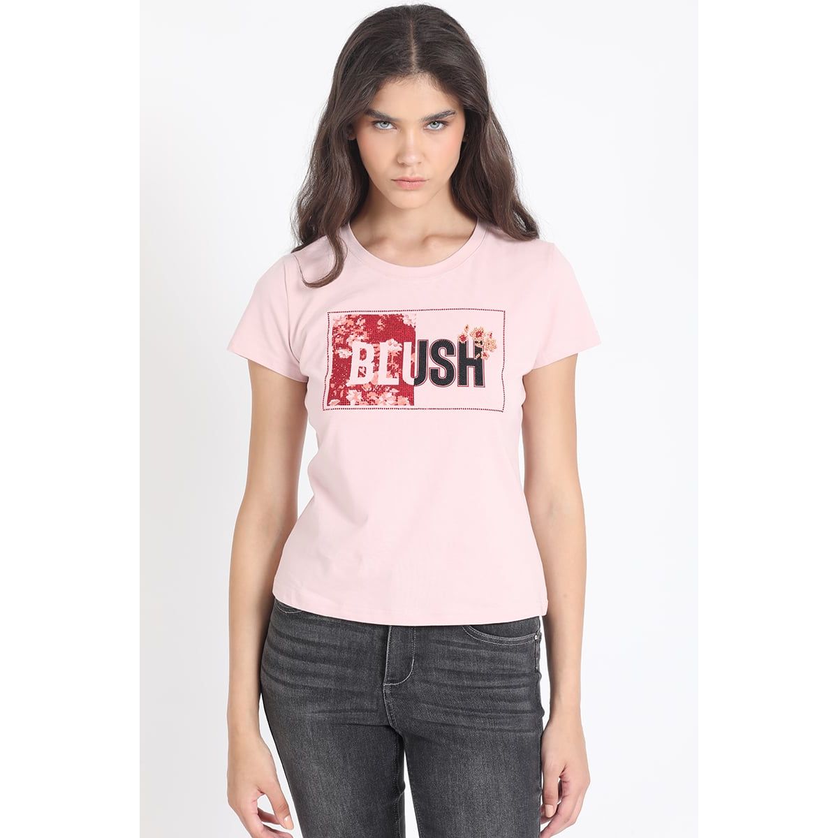 LIOLA - Polera Algodón Spandex, Estampado Blush, Rosa Liola