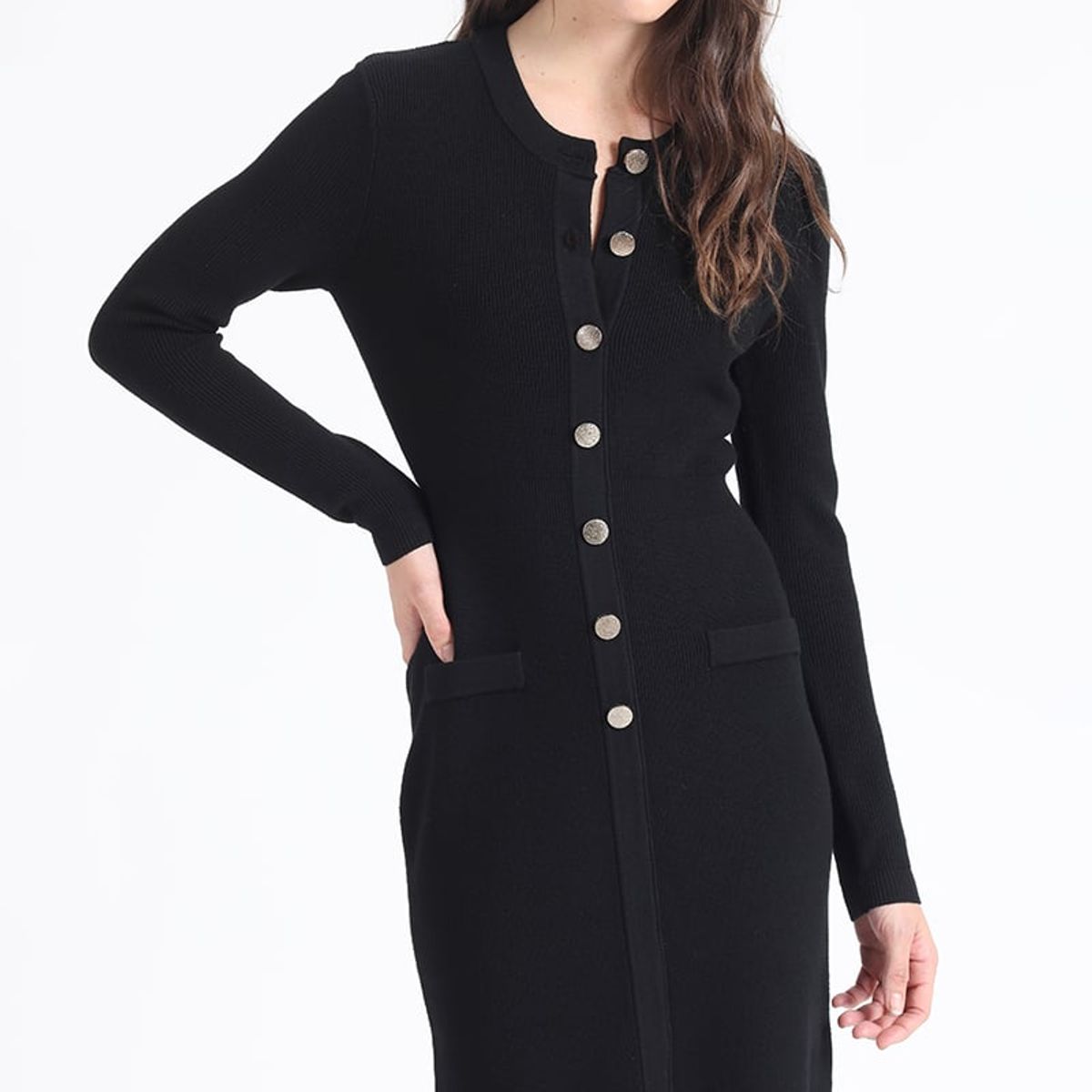 LIOLA - Vestido Ajustado Tejido Punto Negro Liola