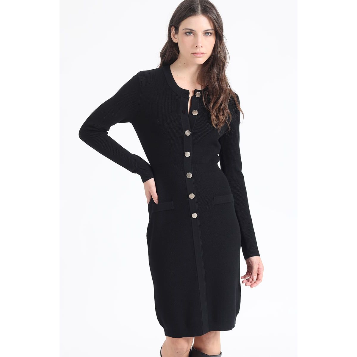 LIOLA - Vestido Ajustado Tejido Punto Negro Liola