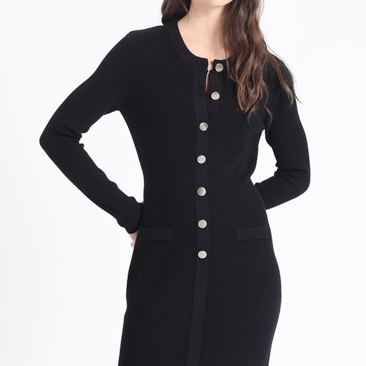 LIOLA - Vestido Ajustado Tejido Punto Negro Liola