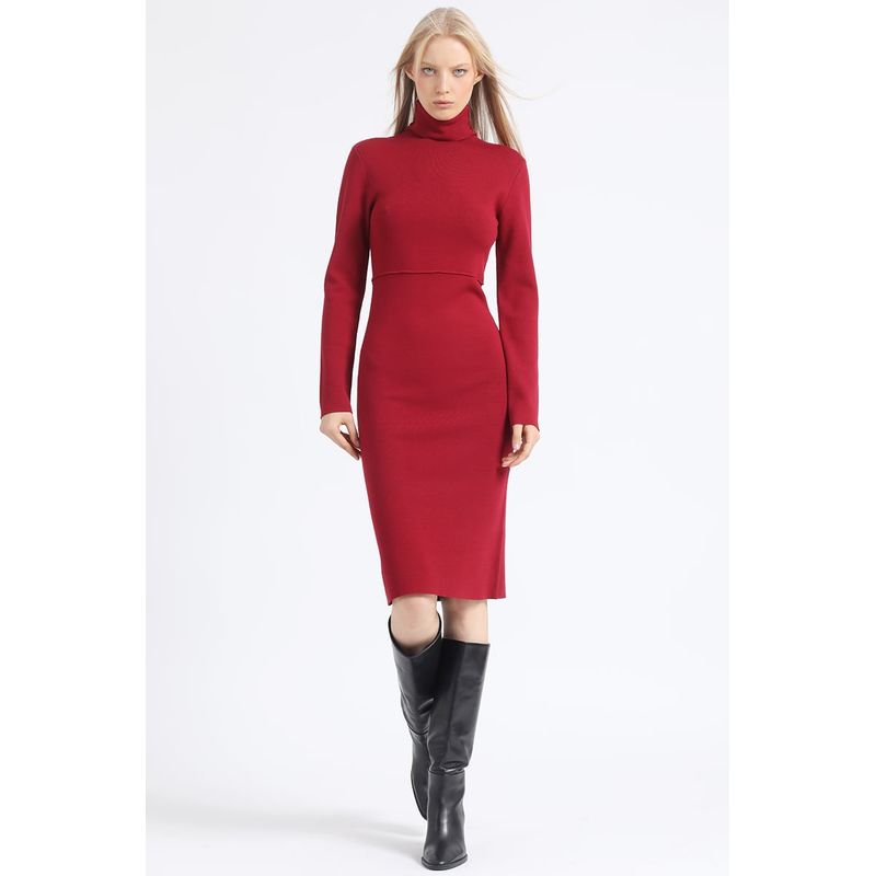 LIOLA - Vestido Midi Tejido Punto Burdeo Liola