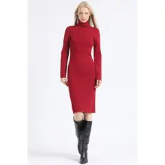 LIOLA - Vestido Midi Tejido Punto Burdeo