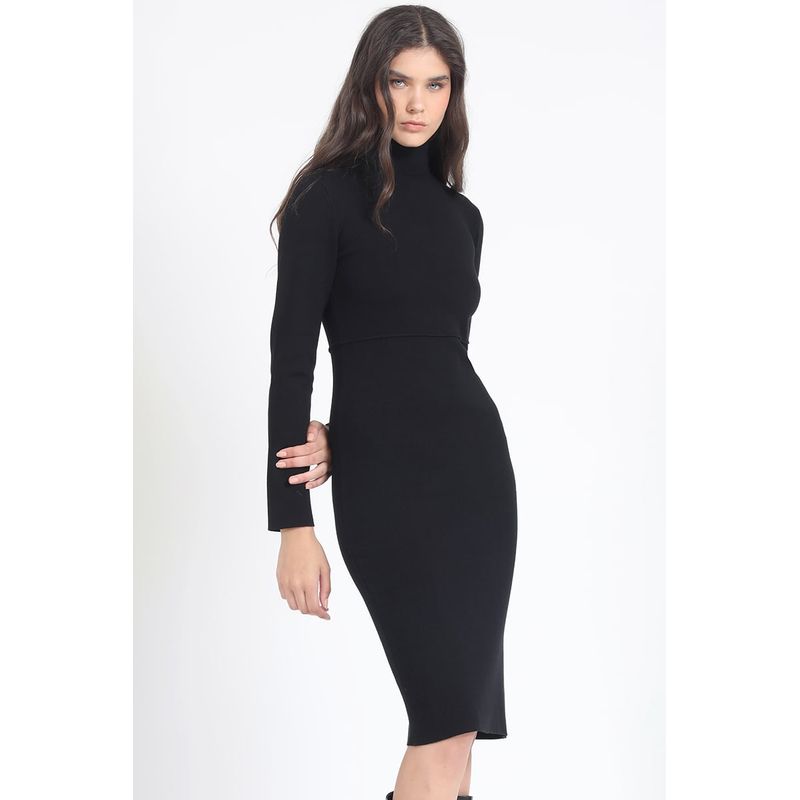 LIOLA - Vestido Midi Punto, Negro Liola