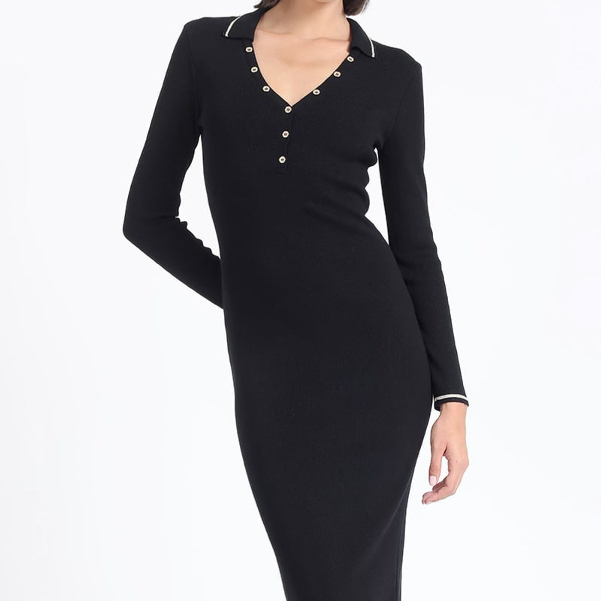 LIOLA - Vestido Midi Tejido Punto Negro Liola