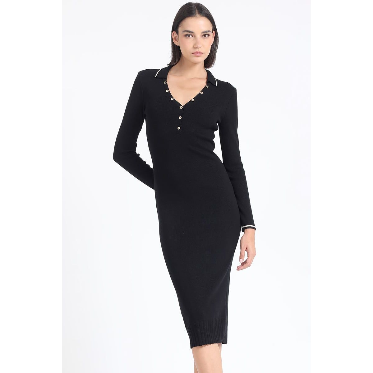 LIOLA - Vestido Midi Tejido Punto Negro Liola