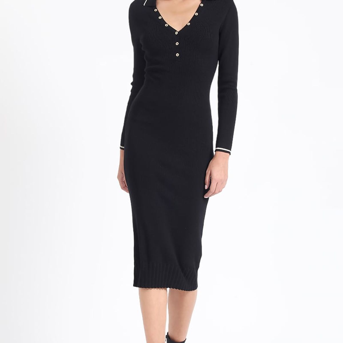 LIOLA - Vestido Midi Tejido Punto Negro Liola