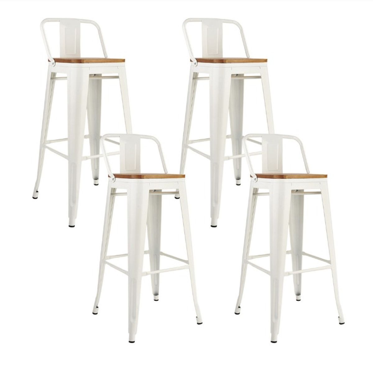 HABITA2 CHILE - Pack de 4 Taburetes Tolix metal con asiento de madera 66 cm - Blanco