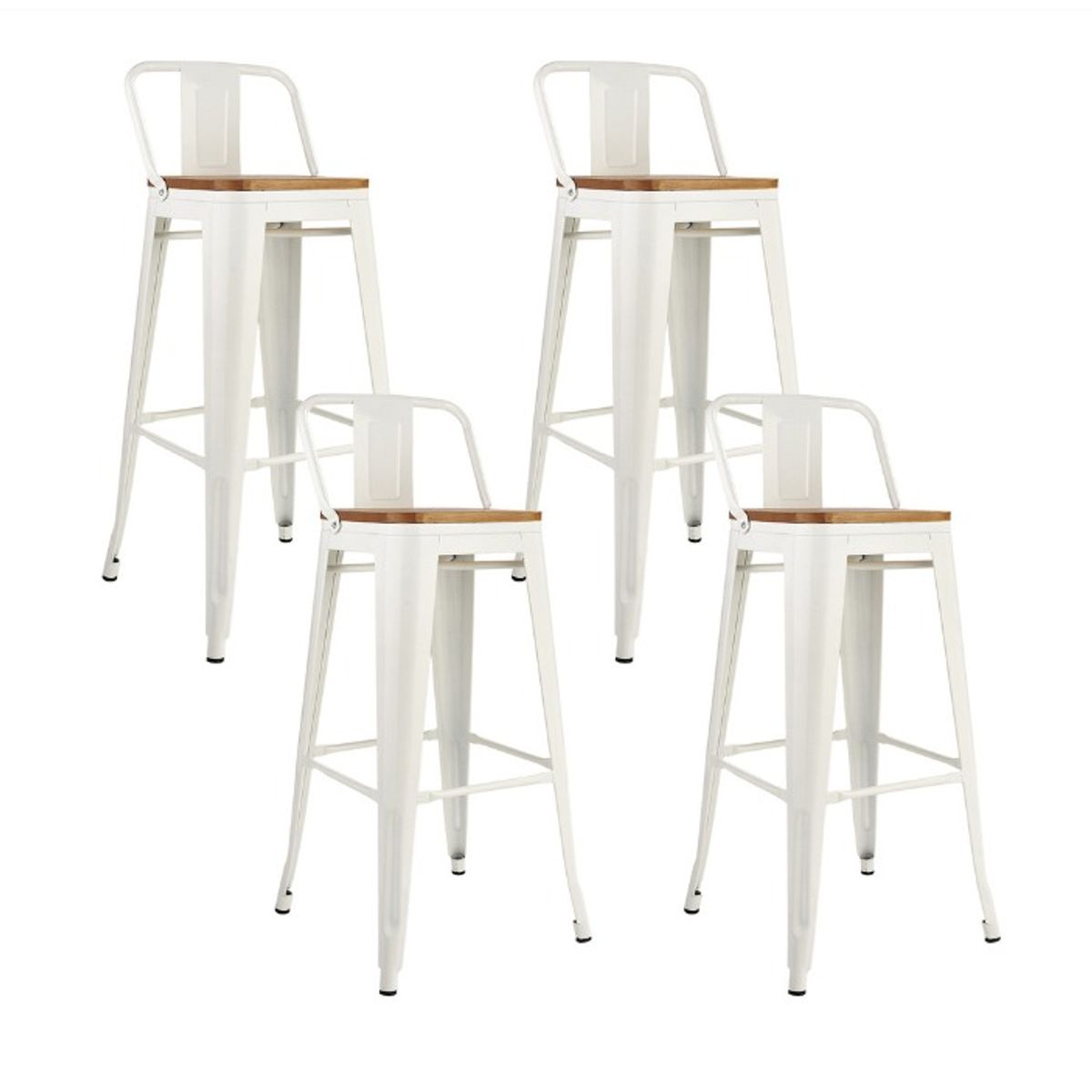 HABITA2 CHILE - Pack de 4 Taburetes Tolix metal con asiento de madera 66 cm - Blanco