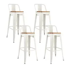 GENERICO - Pack de 4 Taburetes Tolix metal con asiento de madera 66 cm - Blanco