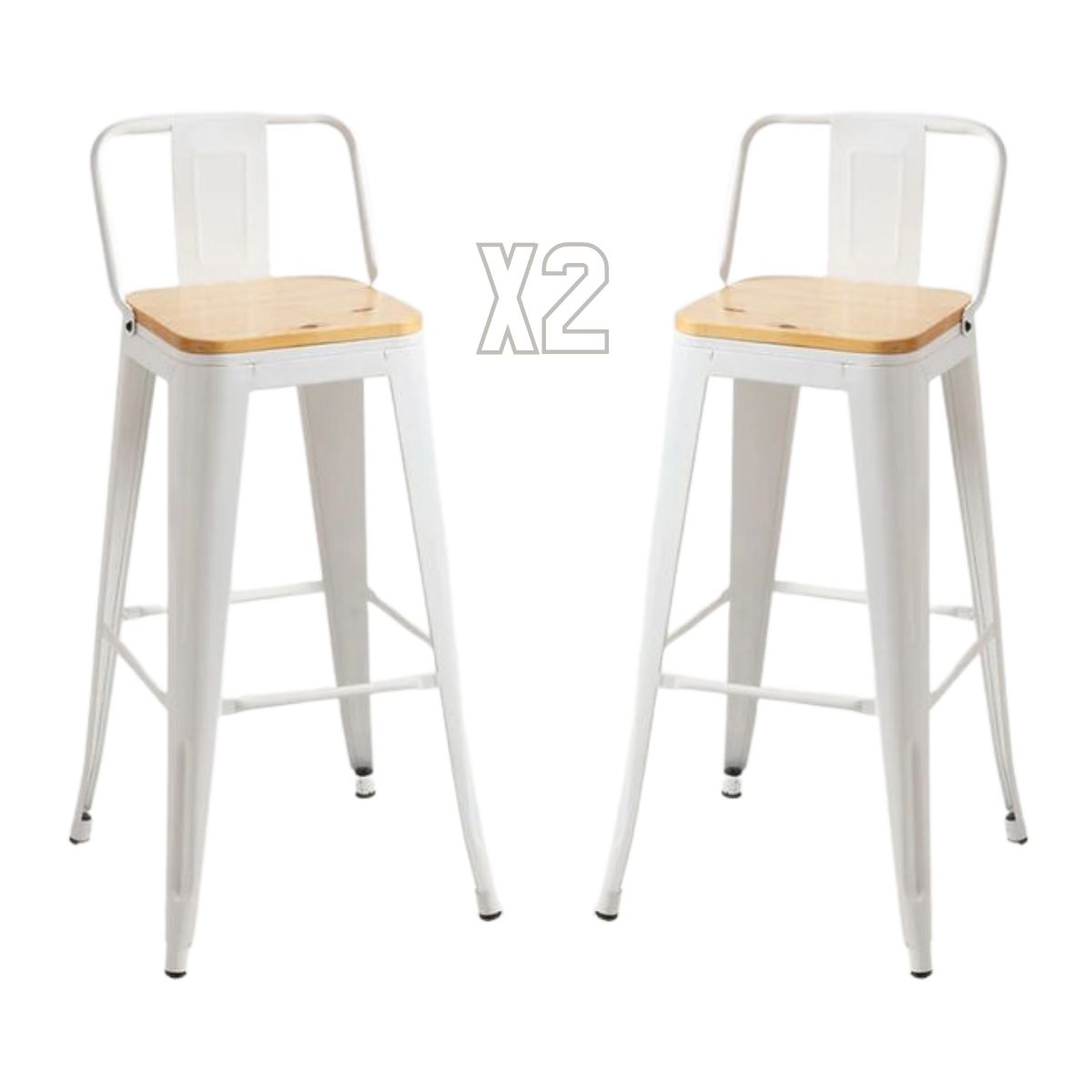HABITA2 CHILE - Pack 2 taburetes tolix blancos bar metal asiento madera 66cm