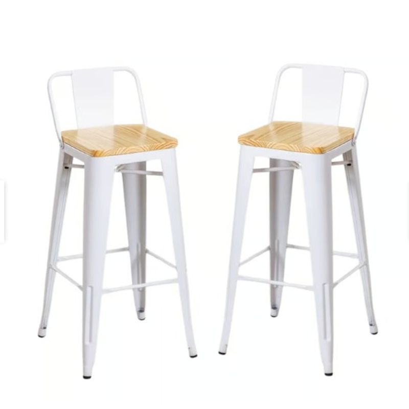 GENERICO - Pack de 2 Taburetes Tolix metal con asiento de madera 66 cm - Blanco