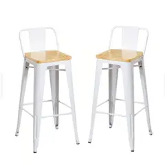 GENERICO - Pack de 2 Taburetes Tolix metal con asiento de madera 66 cm - Blanco