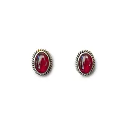 ANDREA COGGIOLA JOYAS - Aros Botón Óvalo Trenzado Granate Plata Fina 925