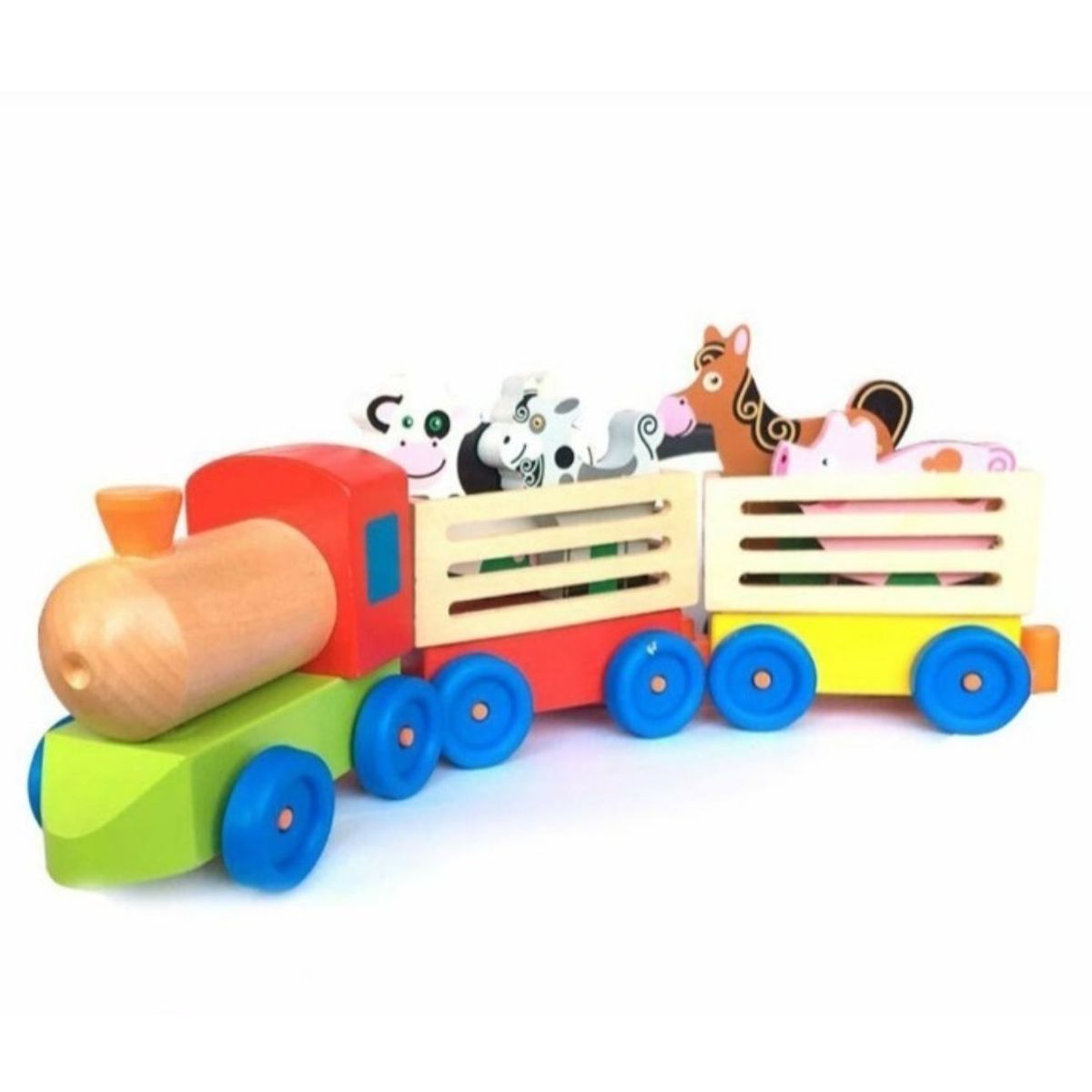 GENERICO - Tren Juguete De Madera Didactico Granja Y Animales