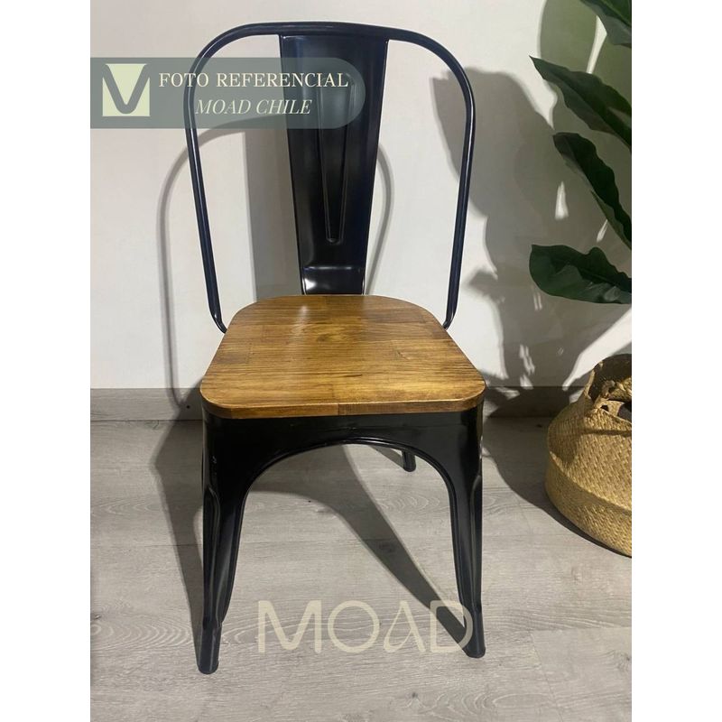 GENERICO - Pack 4 Sillas tolix negra con asiento de madera oscura
