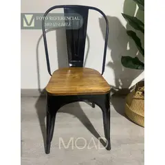 GENERICO - Pack 4 Sillas tolix negra con asiento de madera oscura