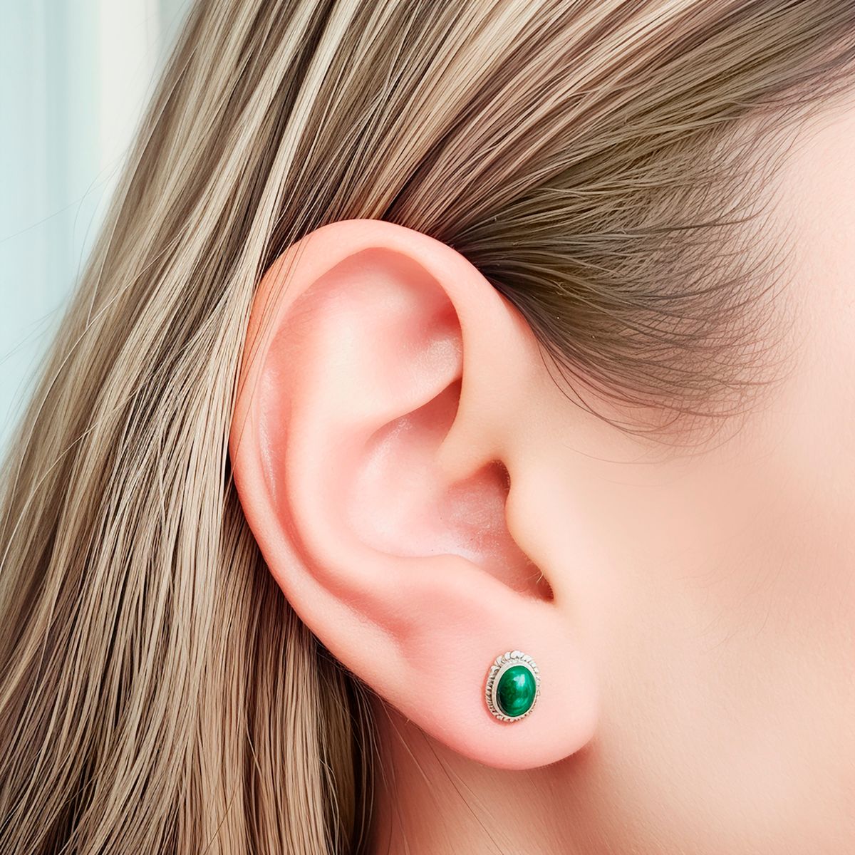 COGGIOLA - Aros Botón Óvalo Trenzado Malaquita Plata Fina 925