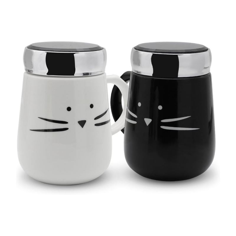 GENERICO - 2 Mug Taza Cerami Gato Kool Kat Koo Gatitos Blanco Y Negro - Negro.