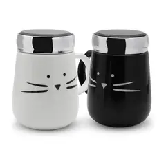 GENERICO - 2 Mug Taza Cerami Gato Kool Kat Koo Gatitos Blanco Y Negro - Negro.
