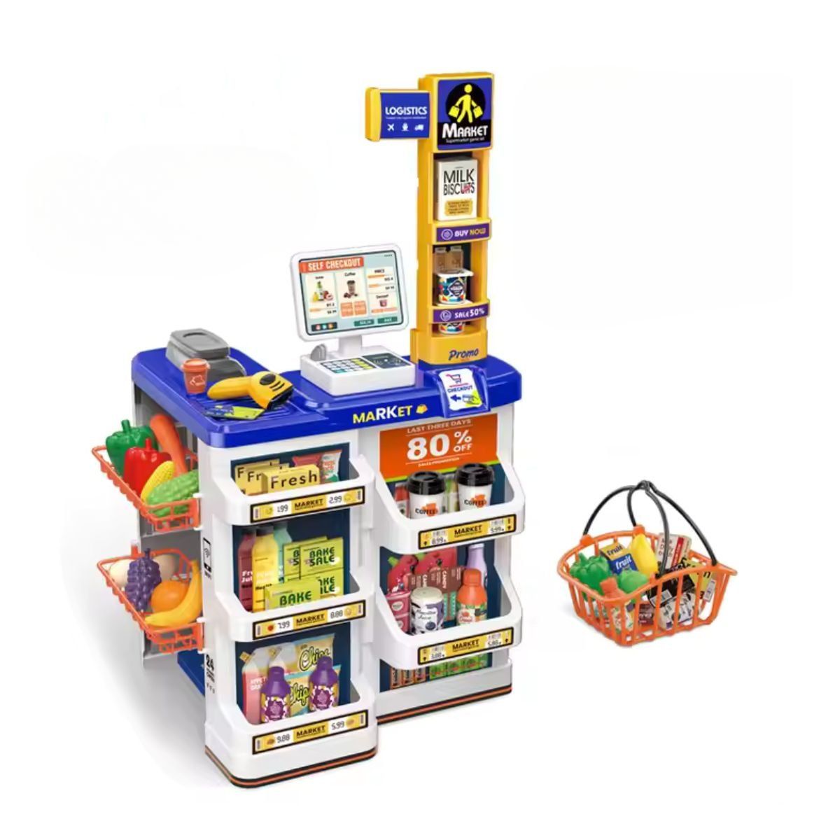 TODODESCUENTO - Juego Set Supermercado 60 Pcs con Cesta