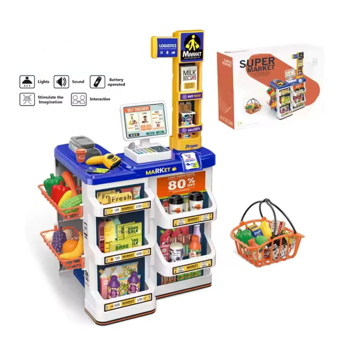 TODODESCUENTO - Juego Set Supermercado 60 Pcs con Cesta