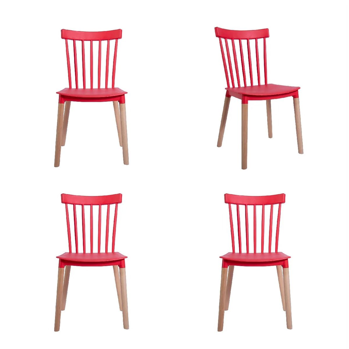 HABITA2 CHILE - Pack 4 Silla de Comedor Windsor de Polipropileno Rojo