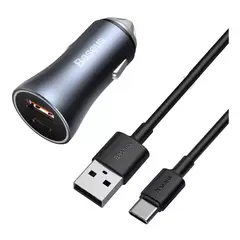 GENERICO - Cargador doble USBtipo C 40W + cable tipo C 5A 1m gris Baseus