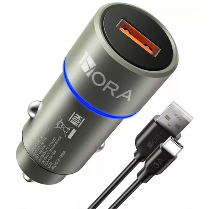 GENERICO - Cargador para auto 18W carga rápida con cable tipo C