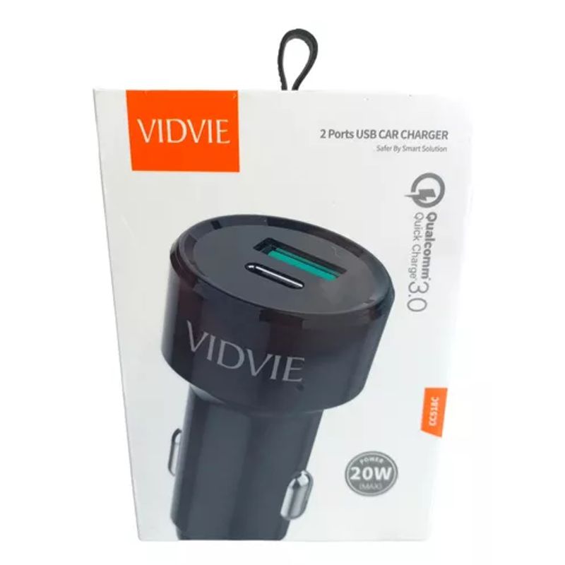 GENERICO - Cargador rápido auto USB 30 y tipo C 20W Vidvie + cable tipo C