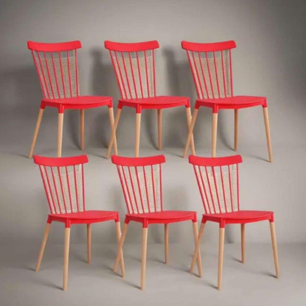 HABITA2 CHILE - Pack 6 Silla de Comedor Windsor de Polipropileno Rojo