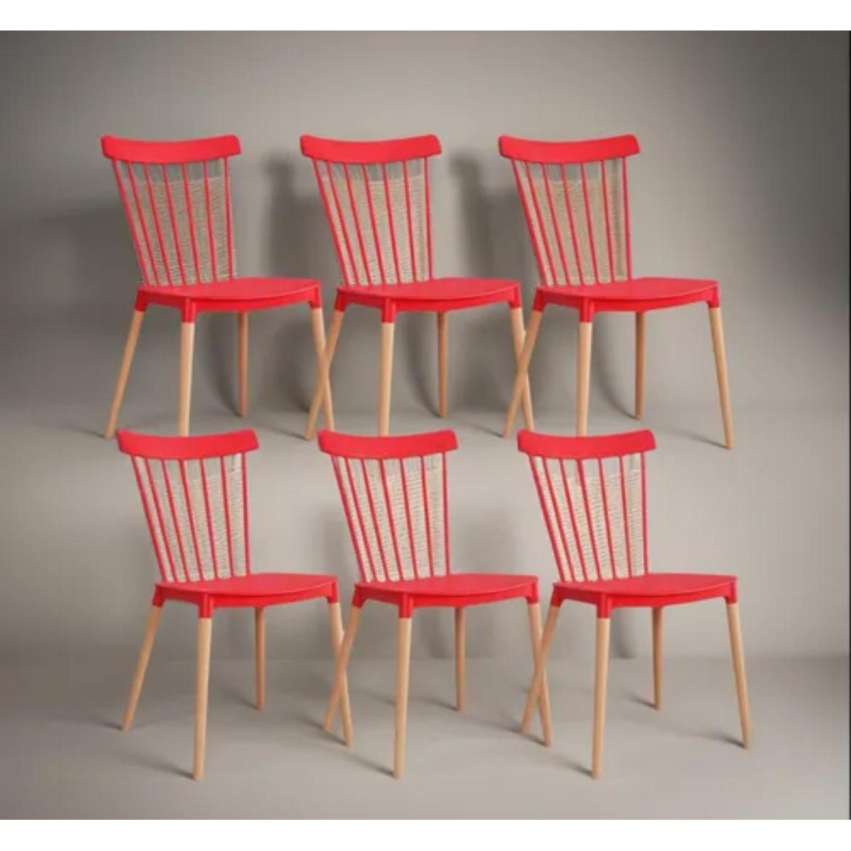 HABITA2 CHILE - Pack 6 Silla de Comedor Windsor de Polipropileno Rojo