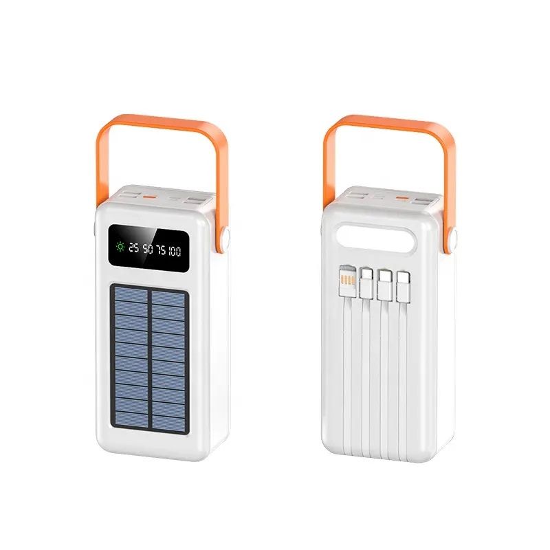 STARTECHOFFICE - Batería Portátil Power Bank Solar 50000mAh Cables Integrados Luz LED