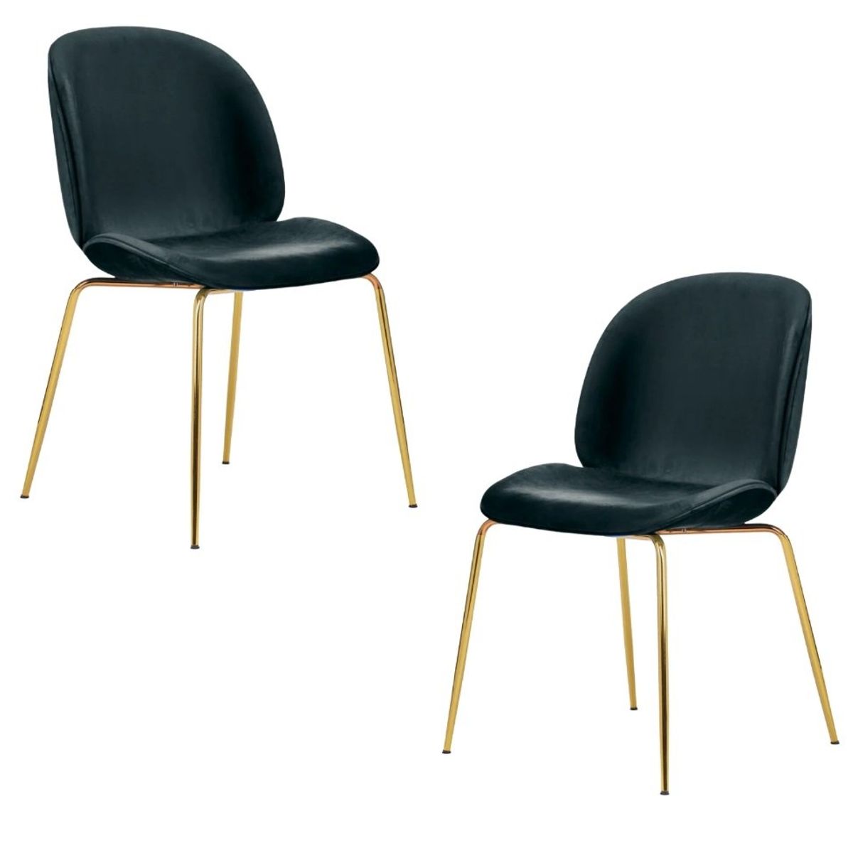 HABITA2 CHILE - Pack 2 Silla Comedor Felpa Berlin con patas Doradas - Negro