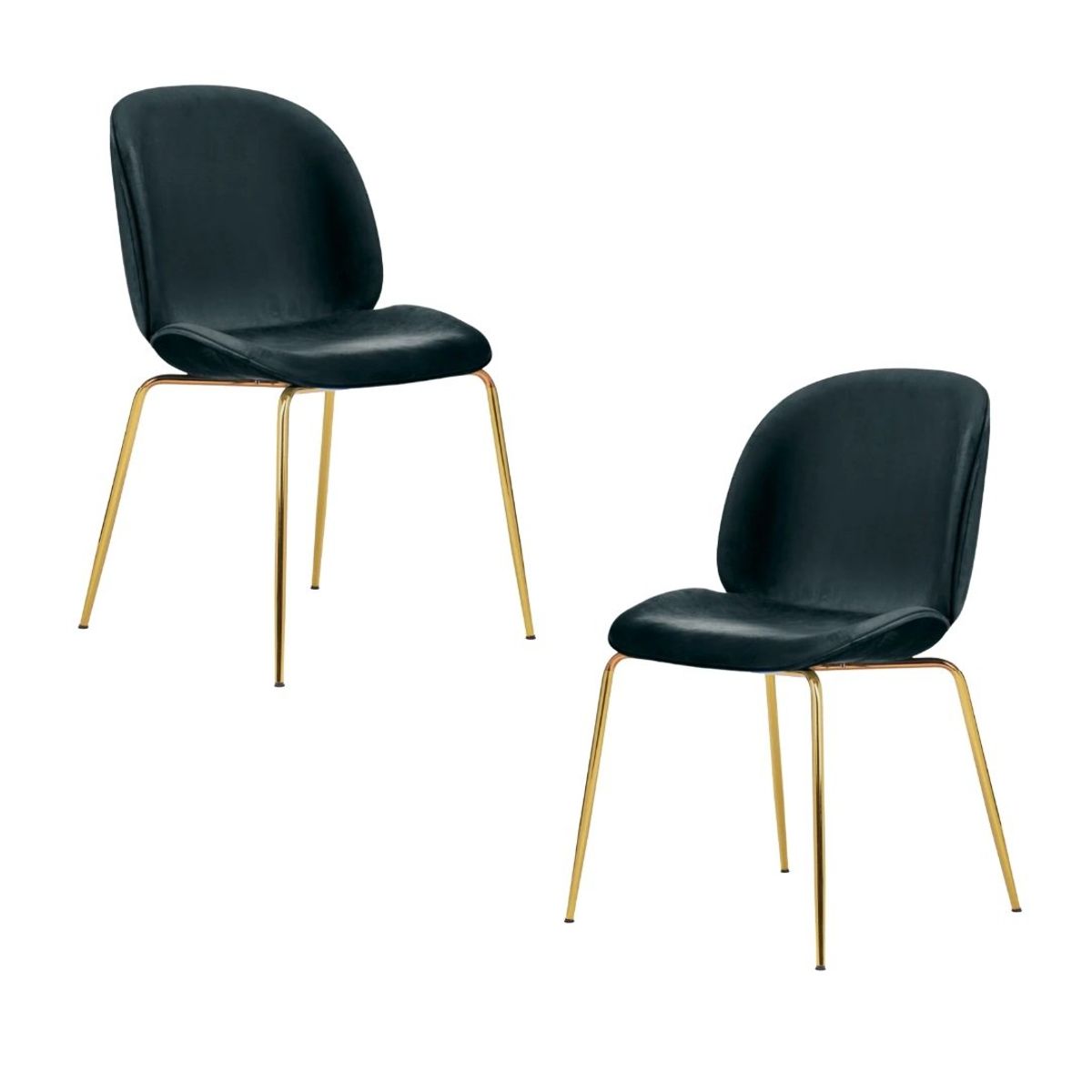 HABITA2 CHILE - Pack 2 Silla Comedor Felpa Berlin con patas Doradas - Negro