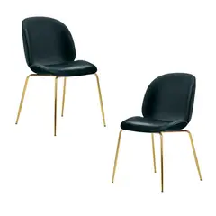 HABITA2 CHILE - Pack 2 Silla Comedor Felpa Berlin con patas Doradas - Negro