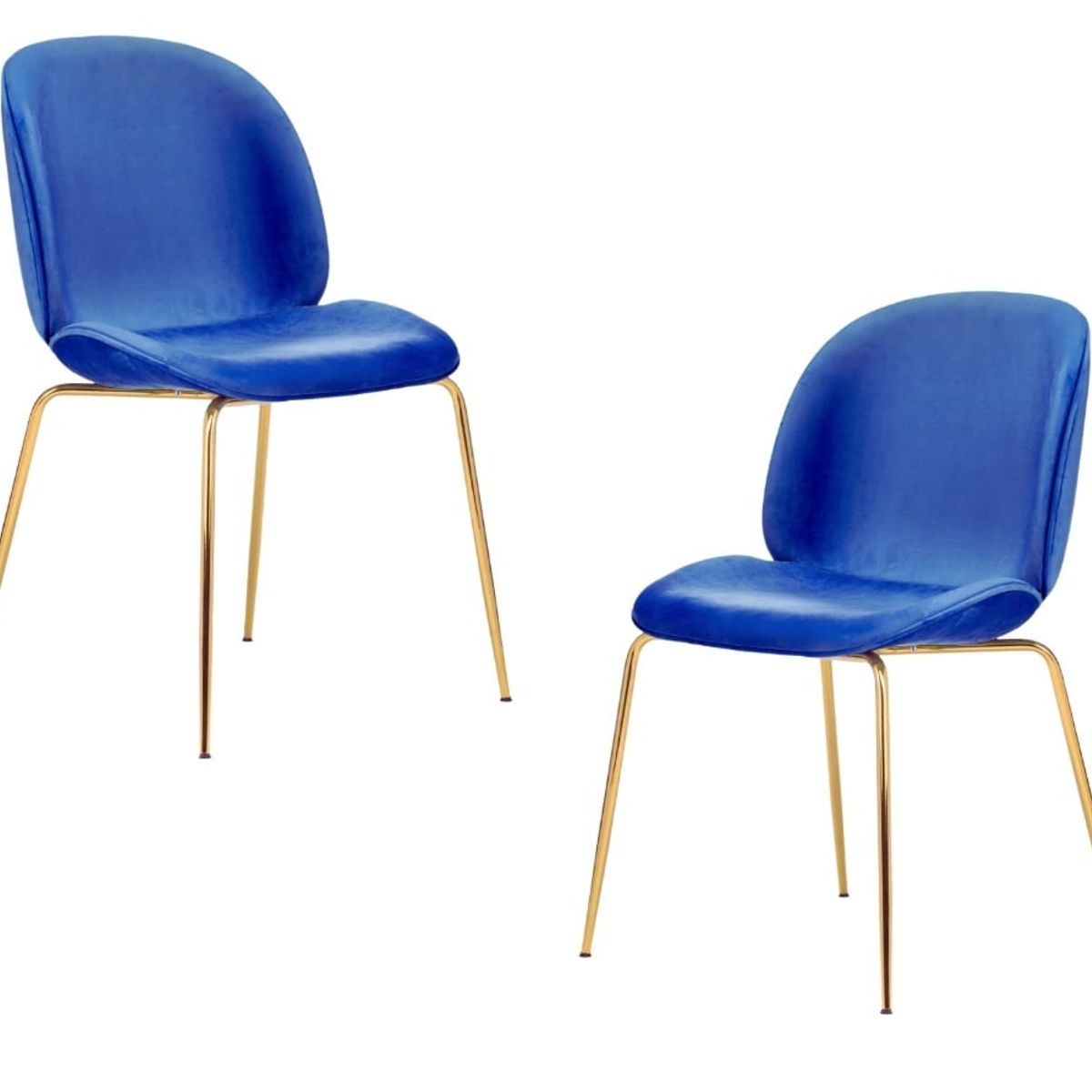 HABITA2 CHILE - Pack 2 Silla Comedor Felpa Berlin con patas Doradas - Azul