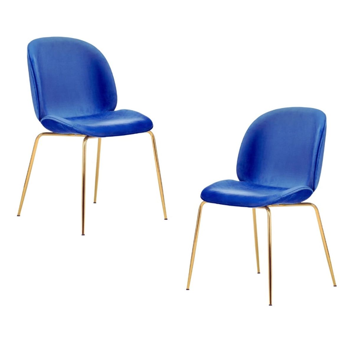 HABITA2 CHILE - Pack 2 Silla Comedor Felpa Berlin con patas Doradas - Azul