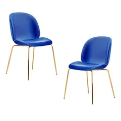 GENERICO - Pack 2 Silla Comedor Felpa Berlin con patas Doradas - Azul